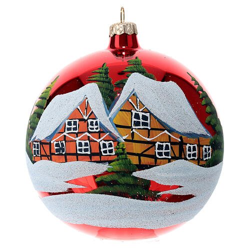 Red Christmas ball snowy countryside 120 mm in blown glass 1