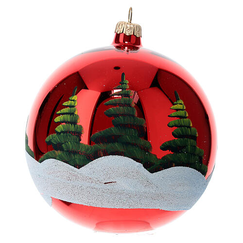 Red Christmas ball snowy countryside 120 mm in blown glass 5