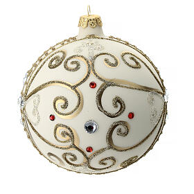 White Christmas glass ball with golden pattern 120 mm