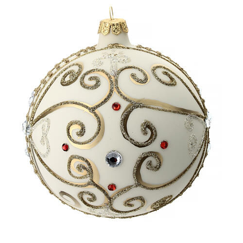 White Christmas glass ball with golden pattern 120 mm 2