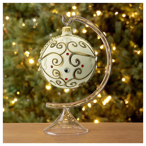 White Christmas glass ball with golden pattern 120 mm 3
