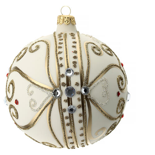 White Christmas glass ball with golden pattern 120 mm 5