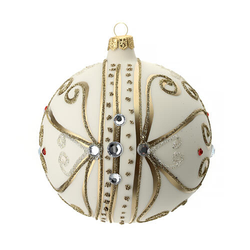 White Christmas glass ball with golden pattern 120 mm 7