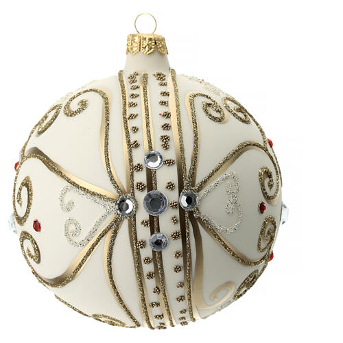 White Christmas glass ball with golden pattern 120 mm 3