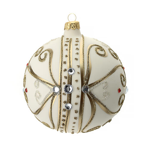 White Christmas glass ball with golden pattern 120 mm 4