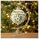 White Christmas glass ball with golden pattern 120 mm s3