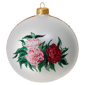 Boule de Noël rouge et blanche avec fleurs 120 mm verre soufflé