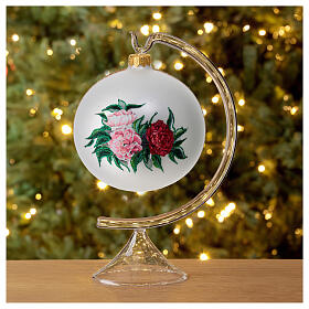 Boule de Noël rouge et blanche avec fleurs 120 mm verre soufflé