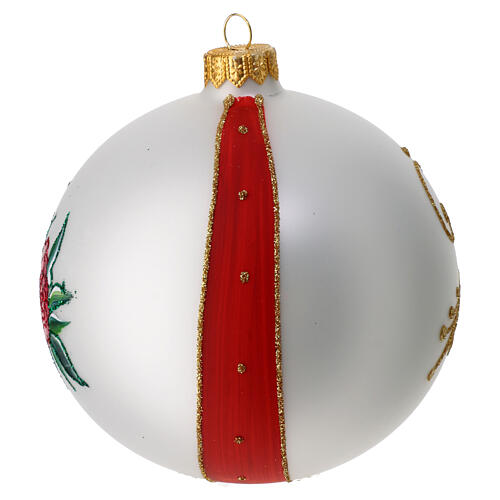 Pallina in vetro soffiato fiori bianco rosso 120 mm 3