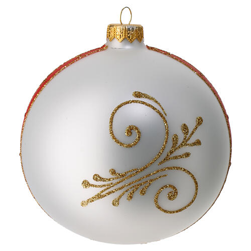 Pallina in vetro soffiato fiori bianco rosso 120 mm 4