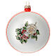 Blown glass Christmas ball with white and red flowers 120 mm s1