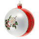 Blown glass Christmas ball with white and red flowers 120 mm s2