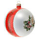 Blown glass Christmas ball with white and red flowers 120 mm s3