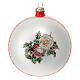 Blown glass Christmas ball with white and red flowers 120 mm s4
