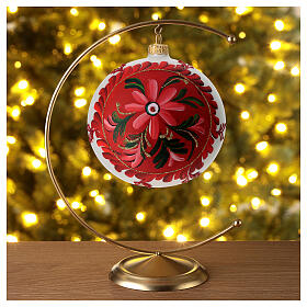 Weihnachtskugel mit Blumen aus geblasenem Glas, 120 mm