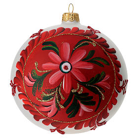 Enfeite Natal bola de vidro branca com flores 120 mm