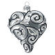 Heart-shaped Christmas glass ball with silver pattern 100 mm s1
