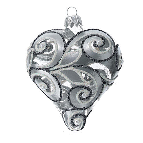 Corazón de vidrio motivos plata y purpurina 100 mm 4