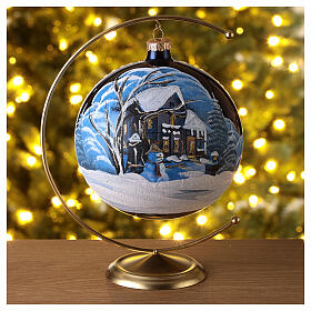 Shiny Christmas glass ball, 150 mm, snowy landscape by night