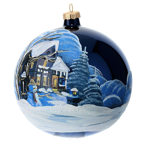 Shiny Christmas glass ball, 150 mm, snowy landscape by night 3