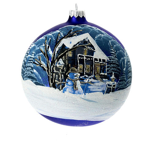 Boule de Noël verre 150 mm paysage nocturne neige fond mat 1