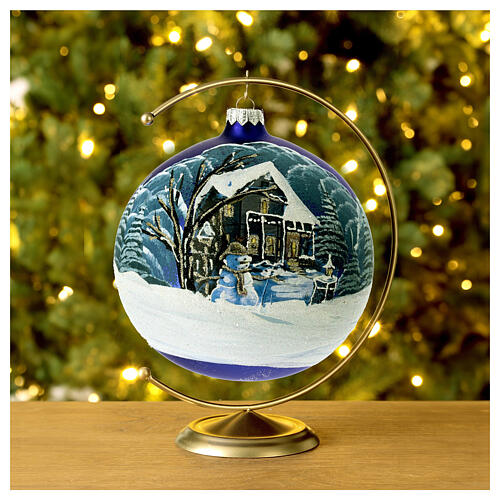 Boule de Noël verre 150 mm paysage nocturne neige fond mat 2