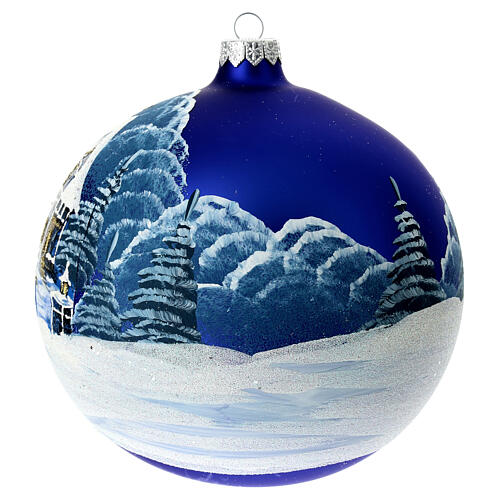 Boule de Noël verre 150 mm paysage nocturne neige fond mat 3