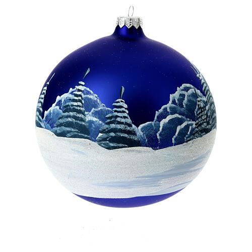 Boule de Noël verre 150 mm paysage nocturne neige fond mat 4