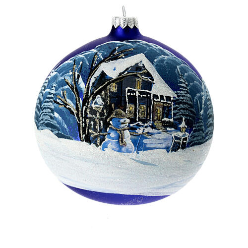 Enfeite Natal bola de vidro opaco com paisagem noturna nevada 150 mm 2