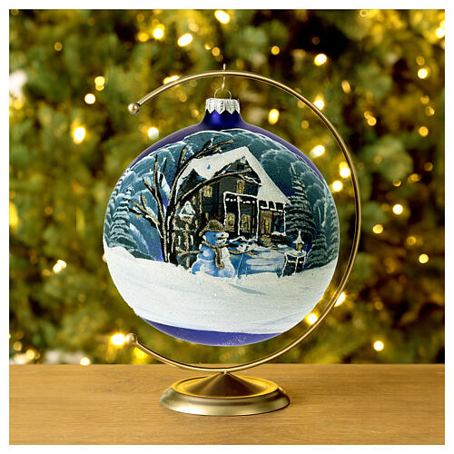 Enfeite Natal bola de vidro opaco com paisagem noturna nevada 150 mm 3