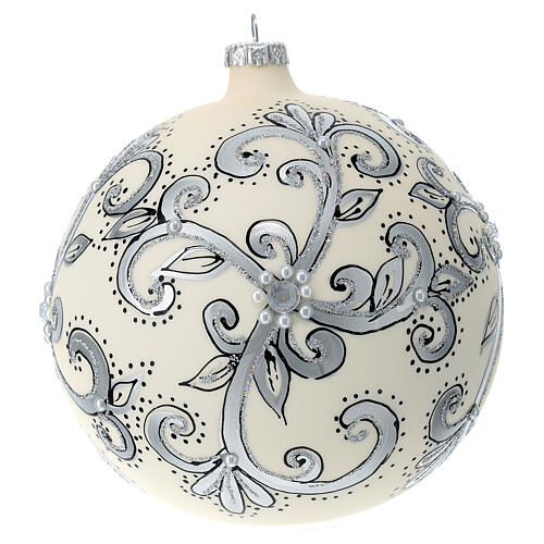 Boule de Noël verre 150 mm blanc et argent 5