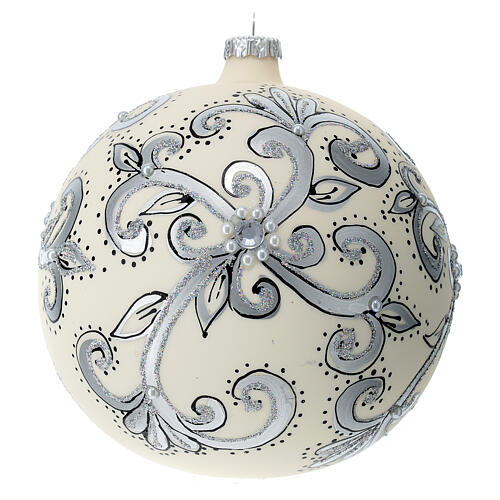 Palla addobbo natalizio vetro soffiato bianco argento 150 mm 1