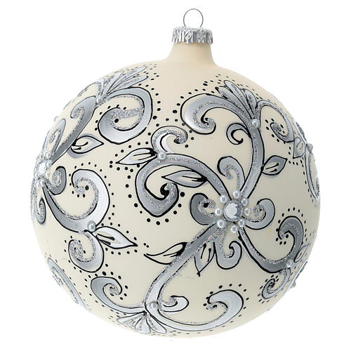 Palla addobbo natalizio vetro soffiato bianco argento 150 mm 3
