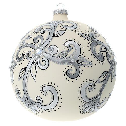 Christmas tree ball ornament in white and silver blown glass 150 mm 4