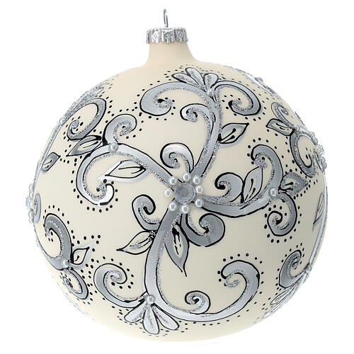 Christmas tree ball ornament in white and silver blown glass 150 mm 5