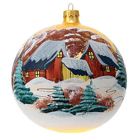 Enfeite Natal bola de vidro paisagem com neve 150 mm