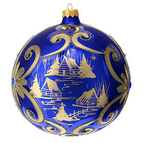 Blue and gold Christmas glass ball, 150 mm