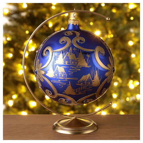 Boule de Noël verre 150 mm bleu et or 2