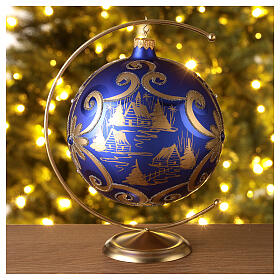 Bola de Natal azul e ouro 150 mm vidro soprado