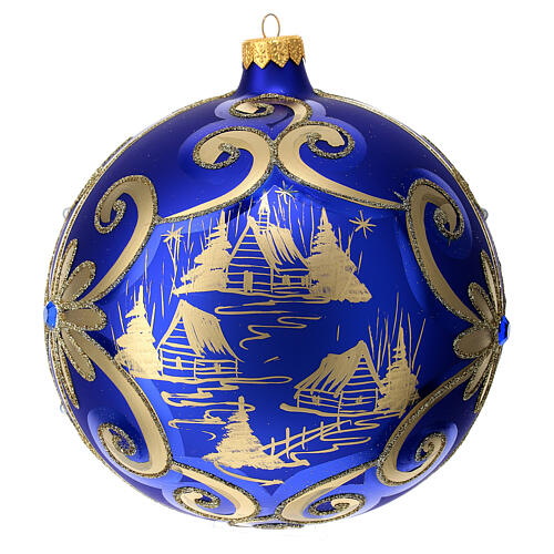 Bola de Natal azul e ouro 150 mm vidro soprado 1