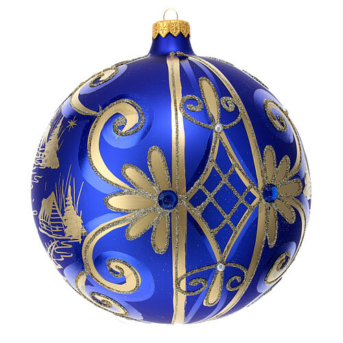 Bola de Natal azul e ouro 150 mm vidro soprado 3