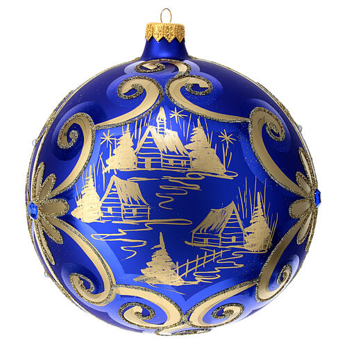 Bola de Natal azul e ouro 150 mm vidro soprado 5