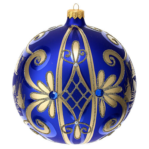 Christmas ball gold and blue 150 mm in blown glass 4