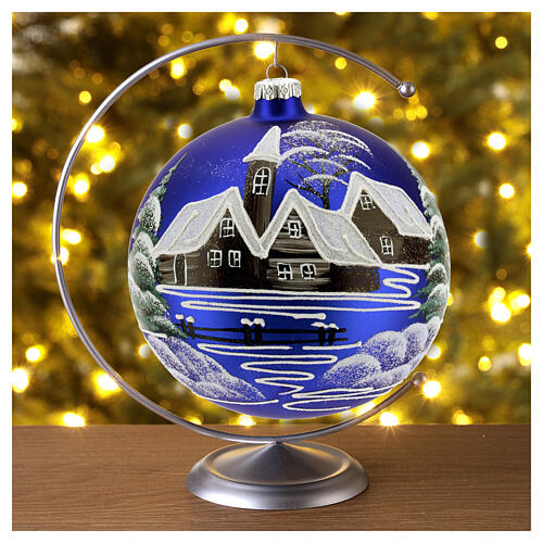 Weihnachtskugel Dekoration geblasenes Glas blau Dorf, 150 mm 2