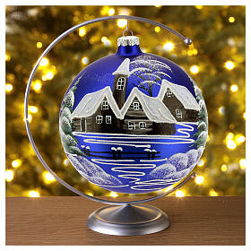Adorno bola navideña vidrio soplado azul pueblo 150 mm