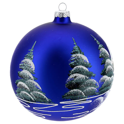 Adorno bola navideña vidrio soplado azul pueblo 150 mm 5