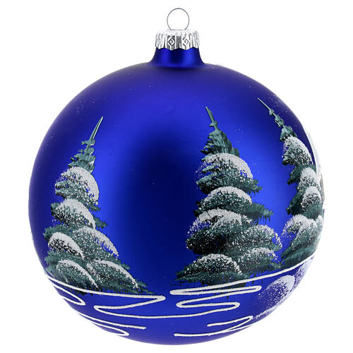 Boule de Noël verre 150 mm village sur fond bleu 5