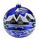 Bola de Natal azul escura com aldeia 150 mm vidro soprado s1