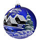 Bola de Natal azul escura com aldeia 150 mm vidro soprado s3