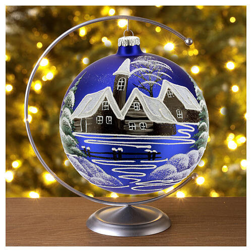 Christmas ball ornament blue village 150 mm in blown glass 2